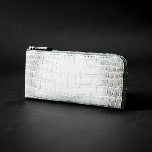極小L字長財布フルート - Flute - ヒマラヤクロコダイルレザー スノーホワイト(発送時期:2月末頃) - 新進工房