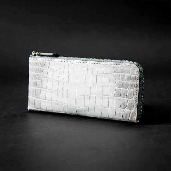 極小L字長財布フルート - Flute - ヒマラヤクロコダイルレザー スノーホワイト(発送時期:2月末頃) - 新進工房