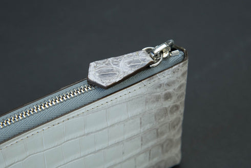 極小L字長財布フルート - Flute - ヒマラヤクロコダイルレザー スノーホワイト(発送時期:2月末頃) - 新進工房