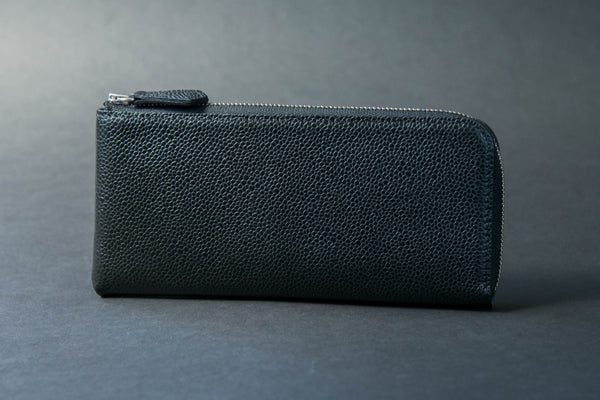 キャビアスキンレザー(ブラック) 極小L字長財布 Flute - フルート - 新進工房