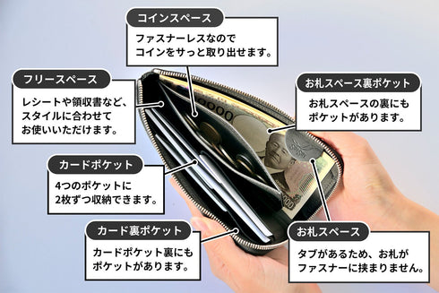 キャビアスキンレザー(ブラック) 極小L字長財布 Flute - フルート - 新進工房