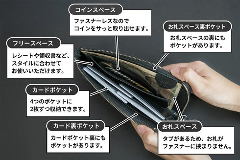 極小L字長財布フルート - Flute - <br>クロコダイルレザーブラック<br>(発送時期:4月末) - SINSIN by 新進工房