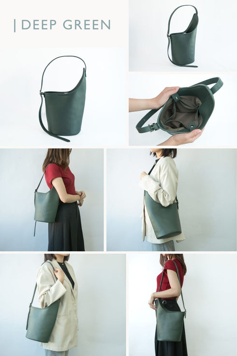 大人アシンメトリーバケットバッグ プレミアムレザー - 新進工房