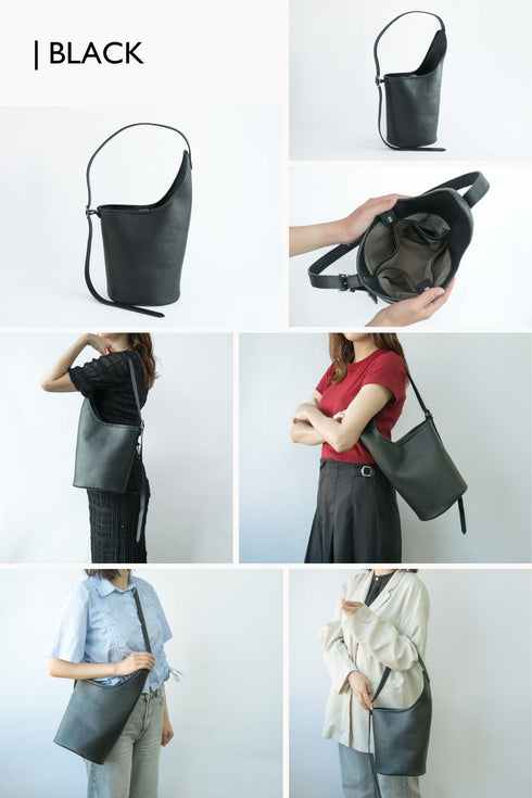 大人アシンメトリーバケットバッグ プレミアムレザー - 新進工房