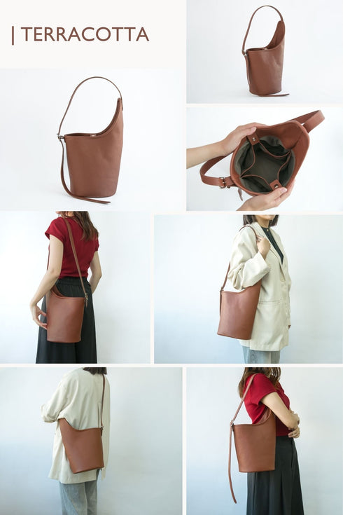 大人アシンメトリーバケットバッグ プレミアムレザー - 新進工房