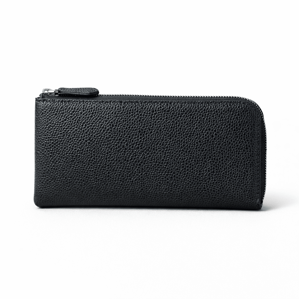 SIN SIN 新進工房 ブラックレザー ミニ財布 0.5秒で会計】財布職人が考えた「開かずカードが出せる小さなL型ジップ